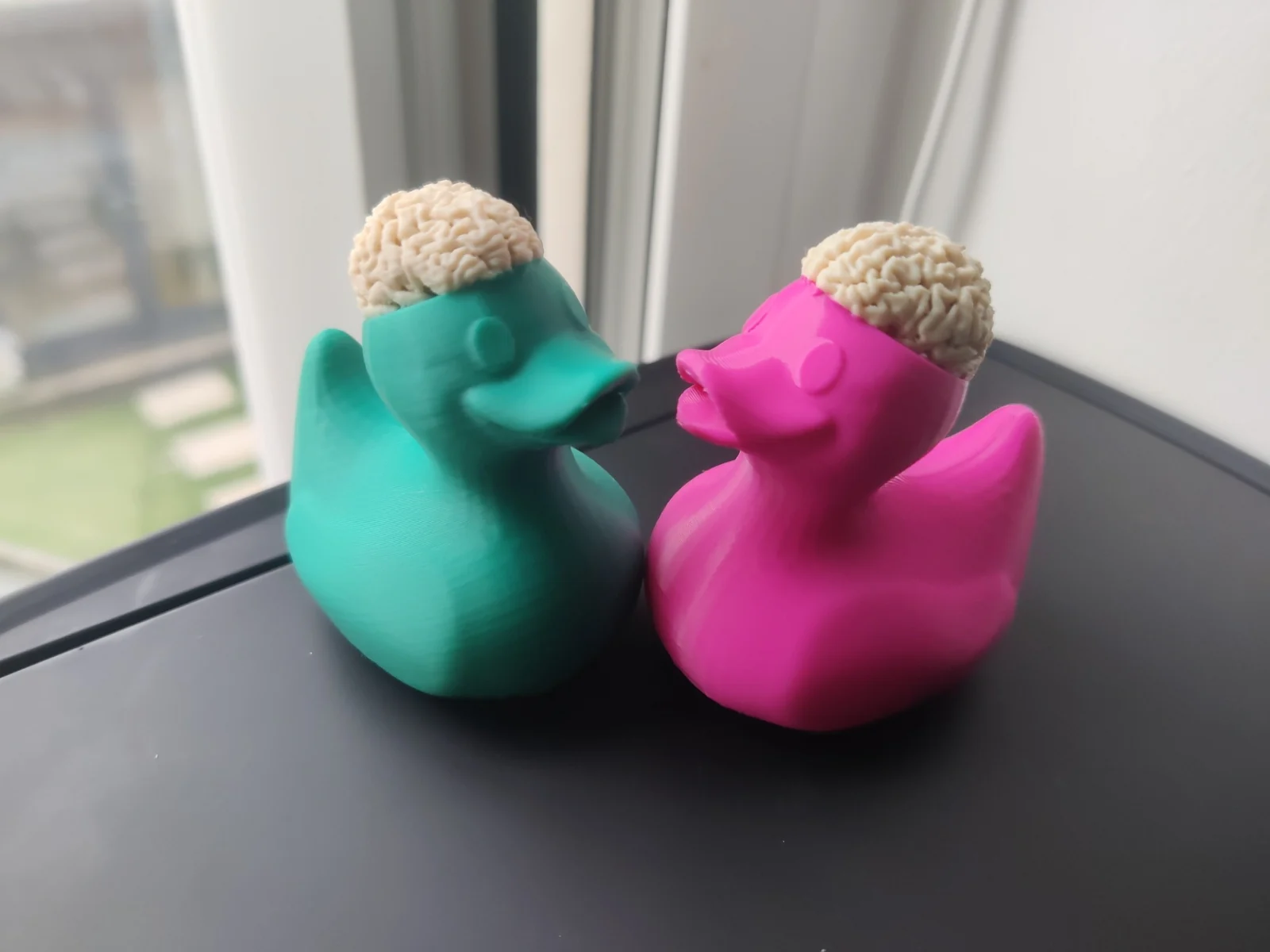Colourful novelty 3D printed ducks
